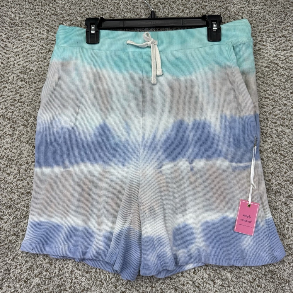 NEW Simply Southern Tie Dye Waffle Knit Shorts Women's Size XXL Waves Blue Gray‎